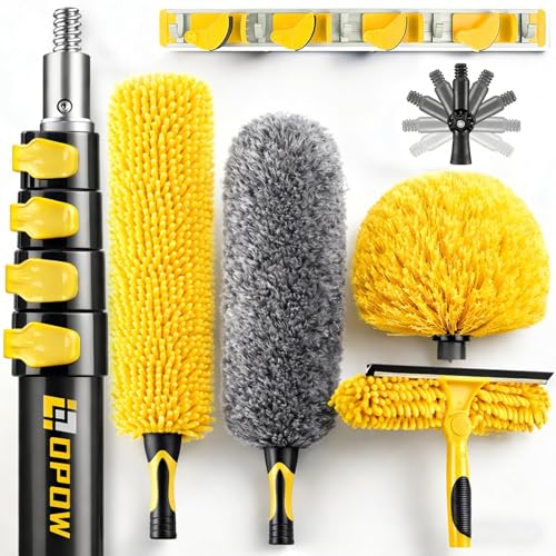25 Foot High Ceiling Duster Kits with 4.5-18ft Heavy Duty Extension Pole, High Reach Duster for Cleaning,Microfiber Feather Duster,Cobweb Duster,Ceiling Fan Duster,Window Squeegee & Cleaner