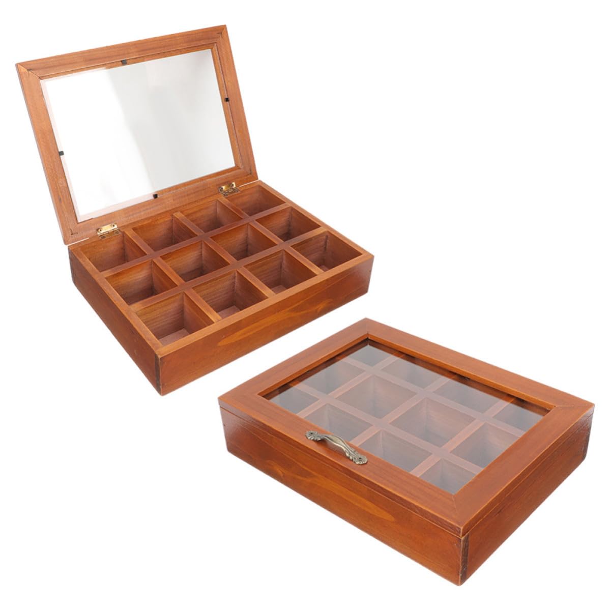 TOYANDONA 2 Piezas Caja de Joyas de Madera Maciza con 12 Compartimentos