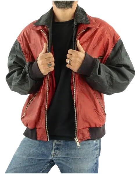 Blouson bomber en cuir véritable homme color-block veste urbaine