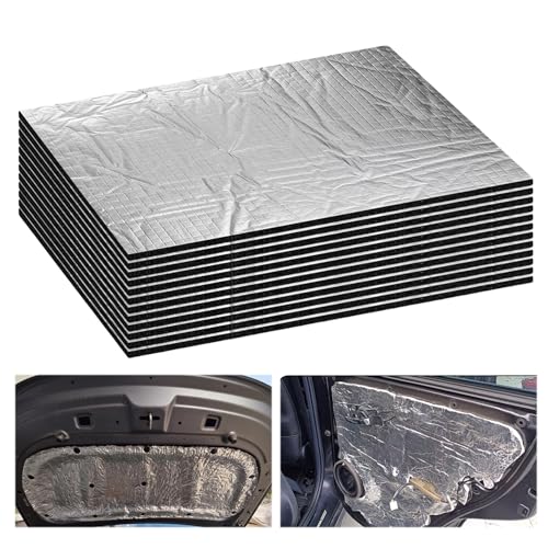 Lot de 12 Tapis D’Isolation Acoustique pour Voitures, 5 mm, 40 x 25 cm Tapis D’Isolation Acoustique, Tapis de Voiture Isolant, Autocollant, Tapis D’Isolation Acoustique, Imperméable, Ignifuge