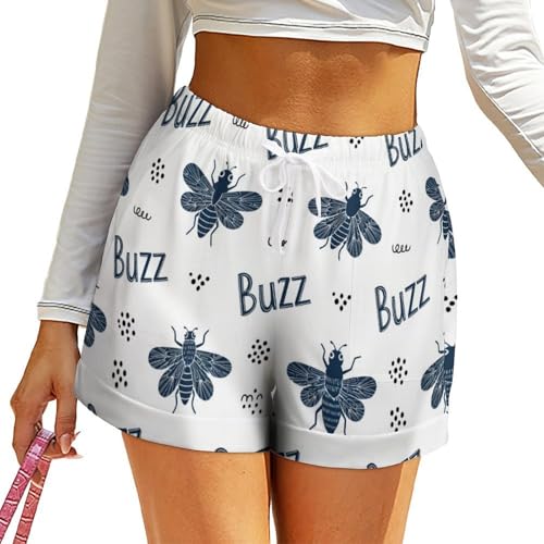 Buzz Insect-Print Women's Shorts Summer Wide Leg Casual High Waist