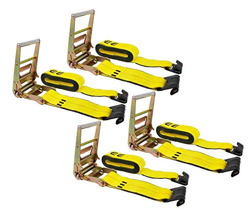 Mytee Products Ratchet Tie-Down Straps with Flat Hooks, 4" x 30' Ratchet Straps Yellow | 16,200 Lbs Breaking Strength | TieDown Ratchet Straps for Flatbed, Truck, Trailers Pickup (4 Pack)