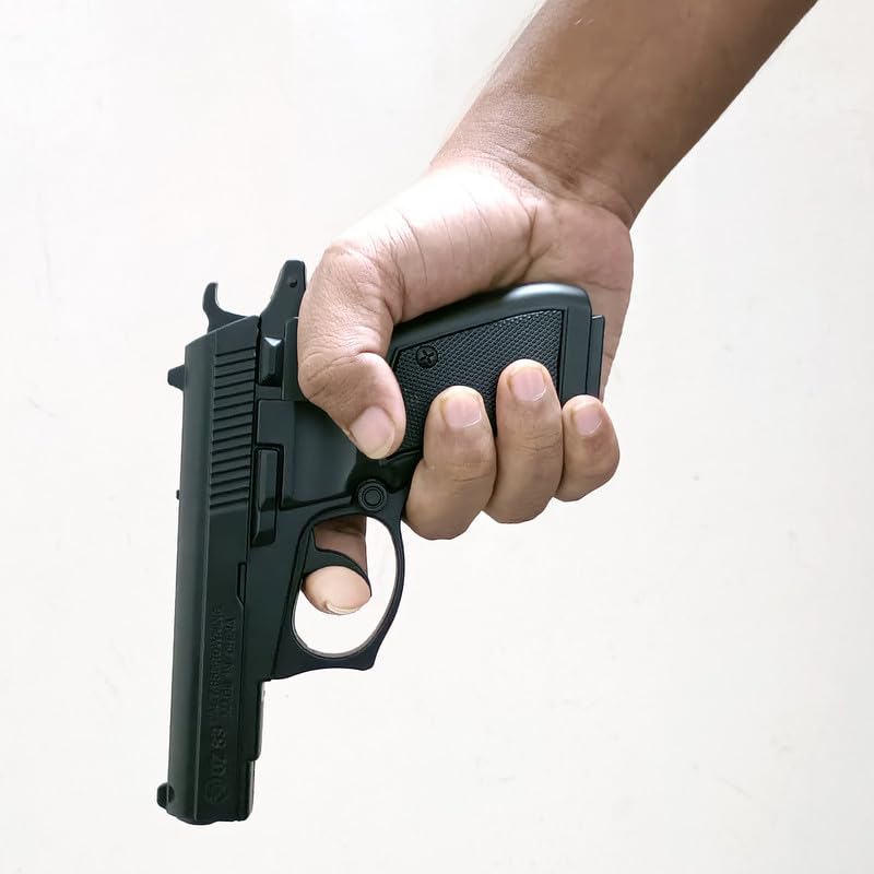 Image of Heavy Metal Gun Pistol Shaped with Barrel Pull Back System and Holster Pocket Lighter