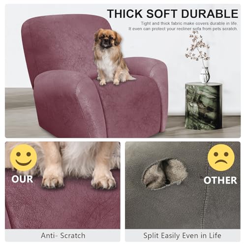 Image of ANARACHON Leather Look Recliner Chair Covers, 4 Pieces Recliner Covers Non Slip, Soft Cover for Reclining Chair, Washable Furniture Protector for Pets (1 Seater, 025 Red)