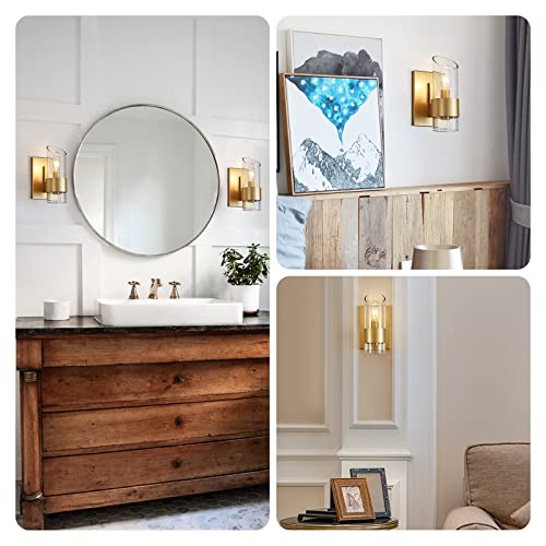 Image of WUZUPS Set of 2 1-Light Bathroom Wall Light Fixture Over Mirror Class Shade Morden Vanity Scones for Bathroom Bedroom Living Room, E12 Base, Gold