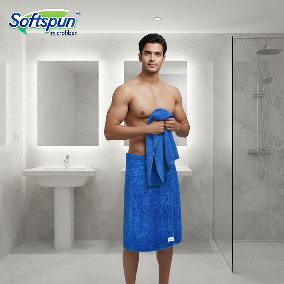 Image of SOFTSPUN Microfiber High Loop Bath & Hair Care Towel, 70X140 Cms 1 pcs Towel Set 380 GSM (Sky Blue).
