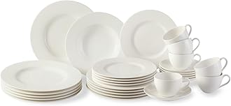Villeroy & Boch Vivo Basic White 30-Piece Crockery Set, Dishwasher & Microwave Safe, White, Porcelain, Dinner Service