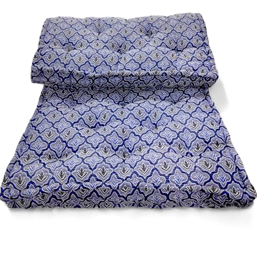 Image of Adim's Soft Cotton Box Quilt Mattress | Mattress offers a combination of comfort, durability and style,making it an excellent choice for a restful night's sleep (Blue Jacquard Design, 84X72 X5 Inches)