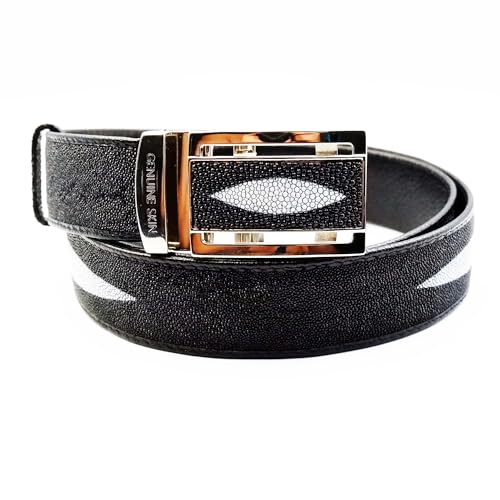 New Black Real 3 Stingray Leather Skin Metal Auto Buckle Belt 1.5 x 45 inch.