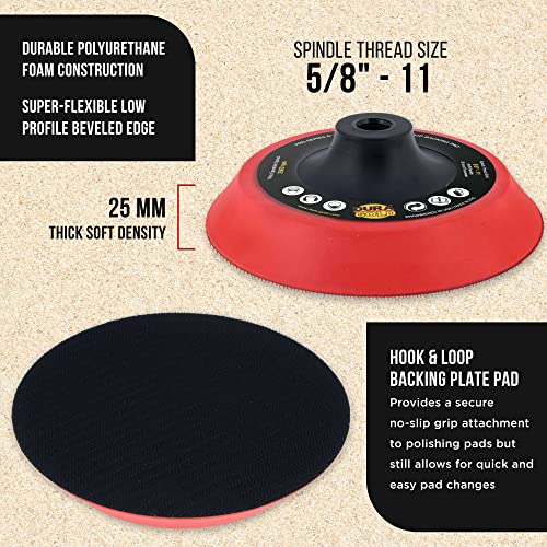 Dura-Gold Pro Series 6" Super Soft Flexible Edge Polishing Buffing Hook And Loop Backing Pad, 5/8" - 11 Threads - Rotary Polisher Buffer Backup Pad, Attach Foam Wool Buff Pads Automotive Car Detailing #TOP2