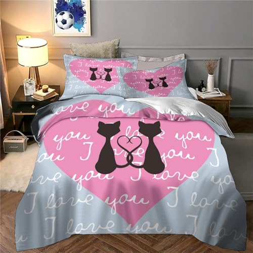 Housse de couette chat 260x220 parure de lit 3D microfibre