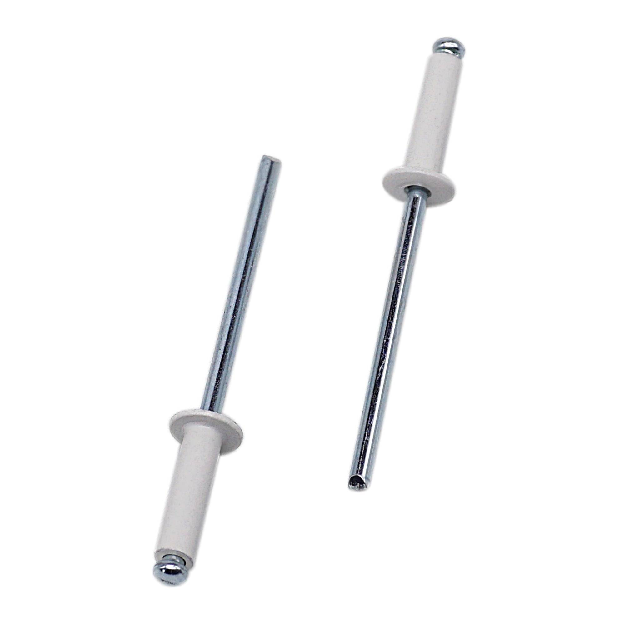 SKIR'CO (100 pcs) Painted Blind Rivets 3.2 x 12 mm, Aluminium Blind Rivets, DIN 7337, Dome Head, Steel Mandrel, Pop Rivets (Pure White RAL 9010)