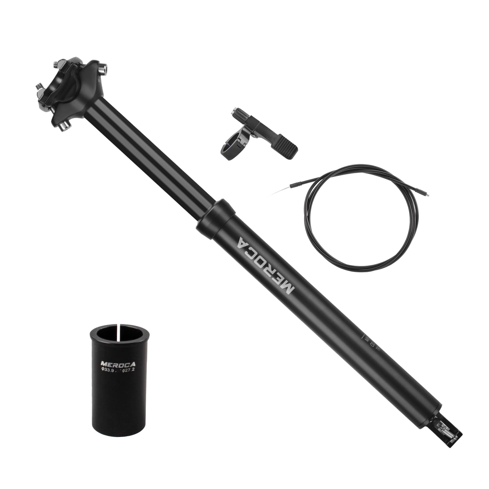 Dropper Seat Post for Mountain Bike, 30.9/31.6mm Bike Seat Post, 125mm Travel, Aluminum Body, with Remote Lever and Cable Kit, MTB/Ebike Internal Routing (27.2+33.9mm)