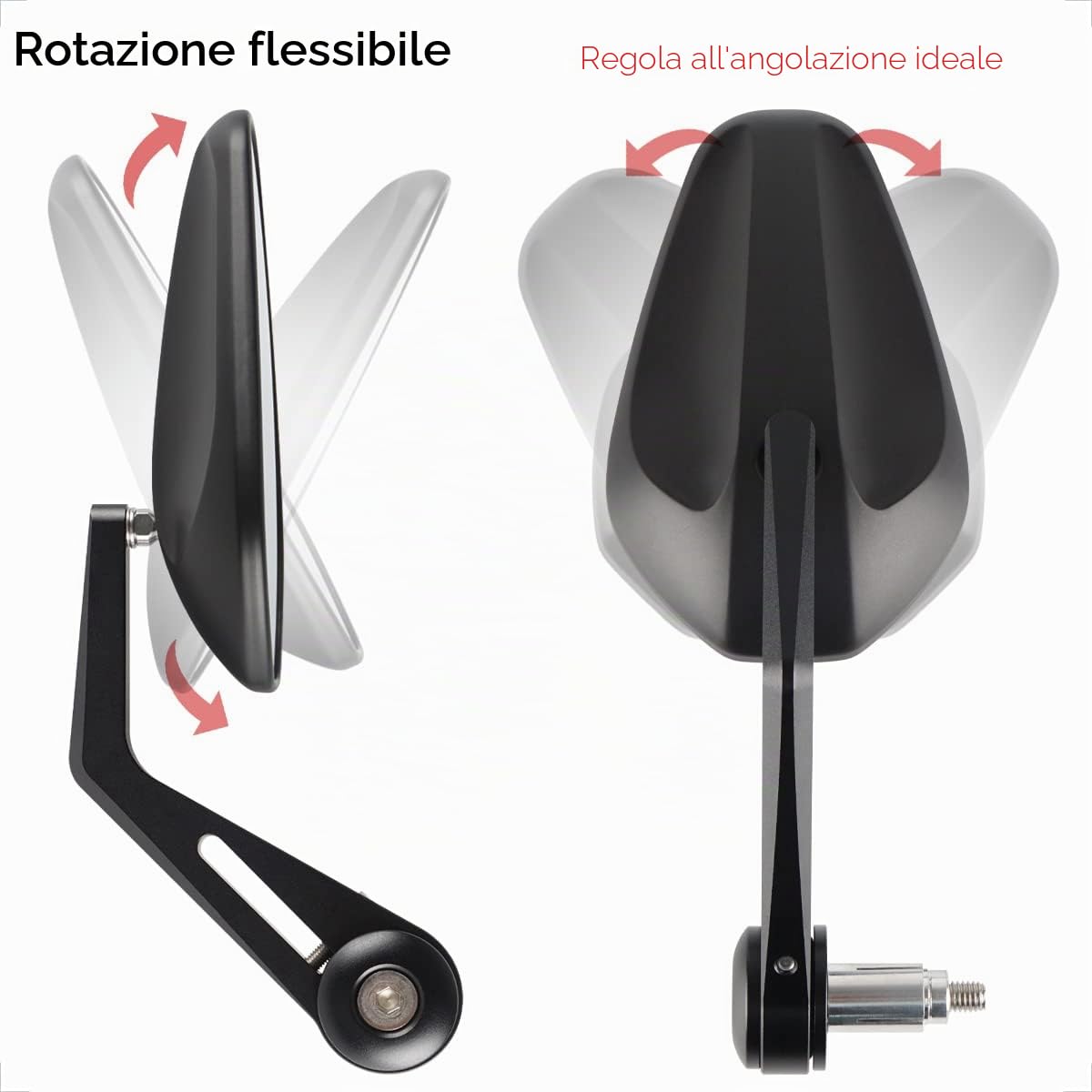 evermotor Specchietti Moto, Bar End Omologati E9 Retrovisori Universali, CNC Alluminio, per M8 & Manubrio 13–19 mm Moto Scooter ATV Set, 2 Pezzi