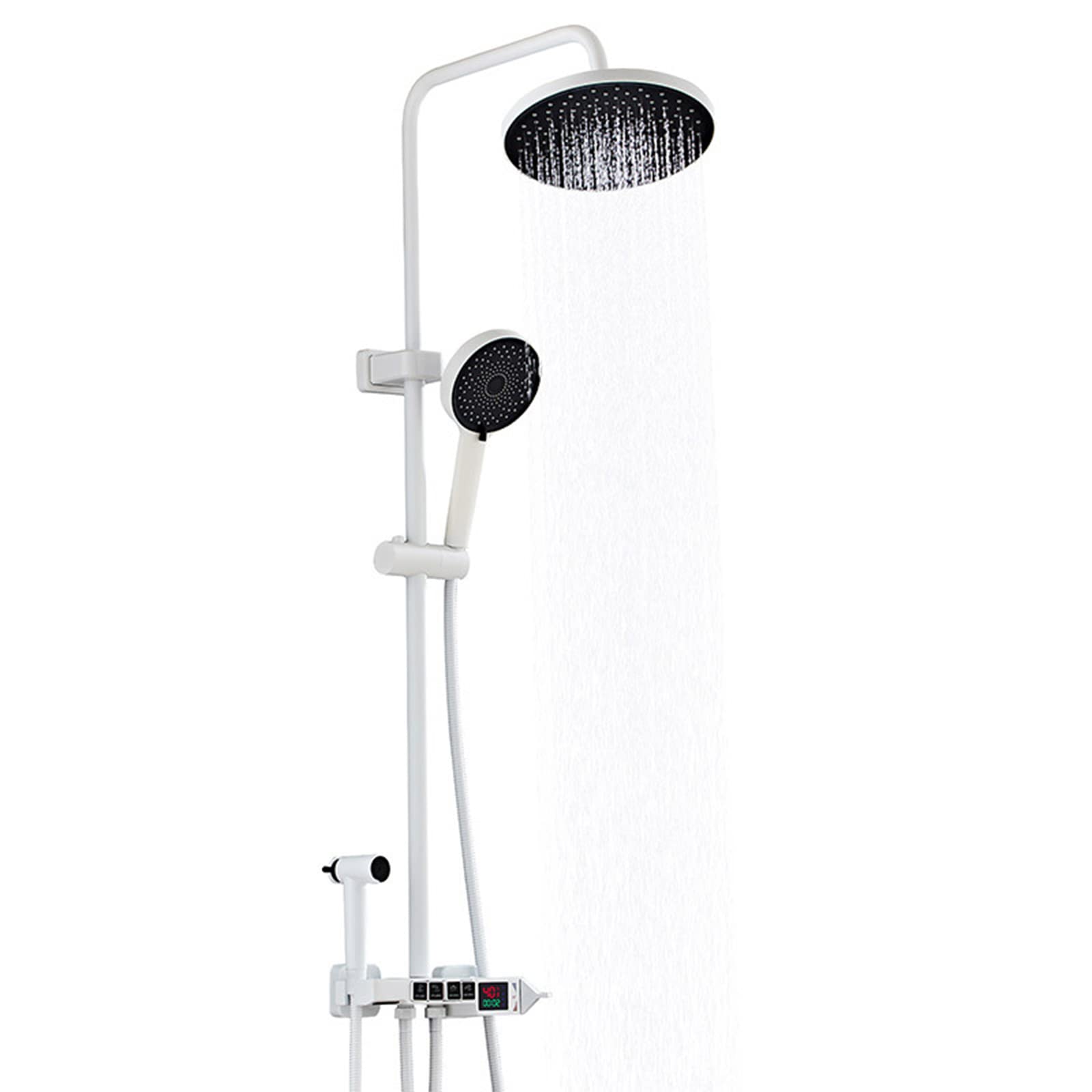 WOTZOV Rain Shower System Thermostatic, Height Adjustable Faucets Sets With Bath Filler And Bidet, Rainfall Head And Handheld