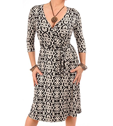 Blue Banana Women's Printed Wrap Dress Black and Ivory US Size 10