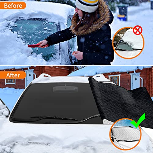 Car Windshield Cover, Thick Protective Windscreen Covers Frost Side Wing, Snow Ice Frost Sun UV Dust Water Resistant, Car Frost Shield Snow Cover for SUVs All Season