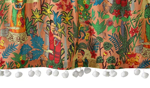 Image of Ravaiyaa - Attitude is everything Hand Printed Half Window Kitchen Curtain 1% Cotton Short Drapery Valance 4 X 18 Inch (Peach Floral, Washable, Pack Of 1Semi Sheer, Rod Pocket)