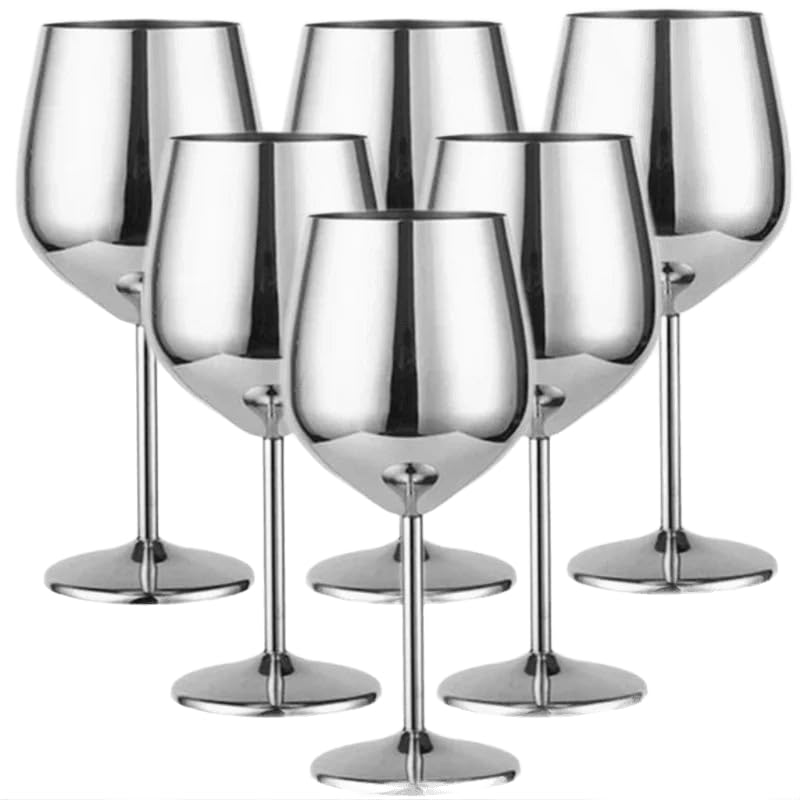 Wunderschöne große Edelstahl Weingläser - Champagner Rotwein Cocktailgläser (Silber) 500ml