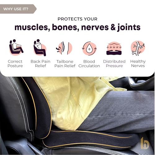 Image of betterhood PosturePro Premium Car Seat Cushion and Backrest Combo | 100% Memory Foam, Cotton Cover, Large Size | Lumbar Coccyx Pillow + Back Support for Back, Tailbone Pain Relief | Ergonomic (Black)