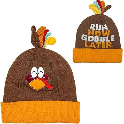Ueerdand 1 Pack Turkey Run Beanie Thanksging Turkey Running Hat Pom Poms for Men Women Pull-on Role Play Costume Apparel Cover