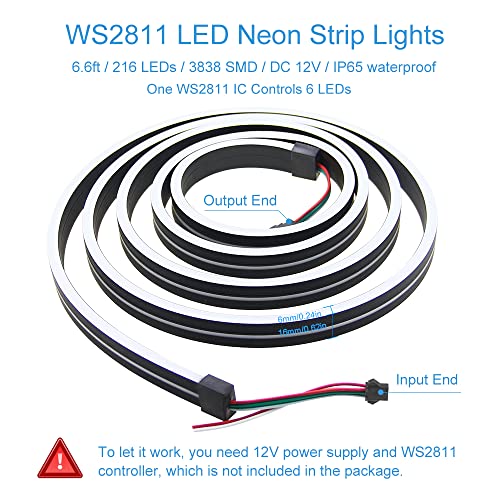 Image of ALITOVE Neon Light Strip WS2811 Addressable RGB LED Strip Dream Color Rainbow Programmable Digital LED Pixels 6.6ft 216 LEDs for DIY LED Neon Signs Letters Bar Art Wall 12V DC, No Power and Controller