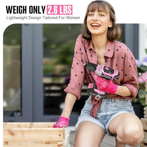 Image of Bielmeier 20V 236Pcs Cordless Pink Drill Set for Women, Lady's Essential Home Tool Kit with Pink Bag, Perfect DIY Electric Screwdriver Set for Home Repair & Gifts