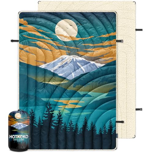 hotkoko Outdoor Camping Blanket,Warm Thick Camp Blankets with Sherpa Lining Soft Fleece Camping Blanket Puffy Camping Quilt for Cold Weather Traveling, Stadium, Hiking, Picnics