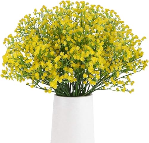 Image of SATYAM KRAFT 40 Pcs Artificial Baby's Breath Flowers (Gypsophila) Bouquet for Gifting, Home Decor, Bedroom, Table Centerpiece, DIY Craft, Wedding Decoration (28.5 cm, Without Vase) (Yellow)