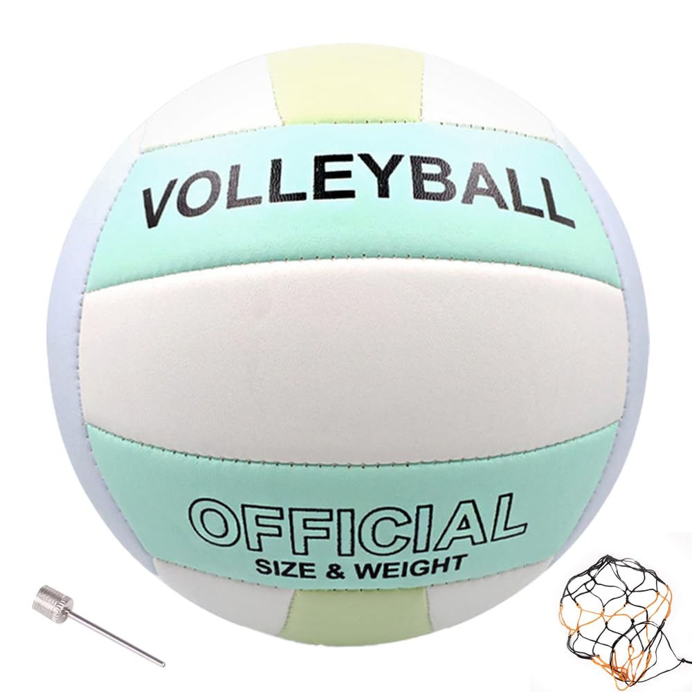 Balón de Voleibol, Tamaño 5 Pelota de Voleibol con Aguja y una Red Portátil, Impermeable Suave Balon Voleibol para Playa, Interior y Exterior al Aire Libre del Partido