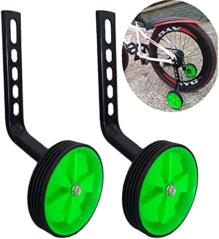 Gugou Adjustable Bicycle Training Wheels Heavy Duty Rear with Stabilizers Mounted Kit for Kids Boy Girls Suitable for 12 14 16 18 20 inch Children's Single Speed Bikes (Green)