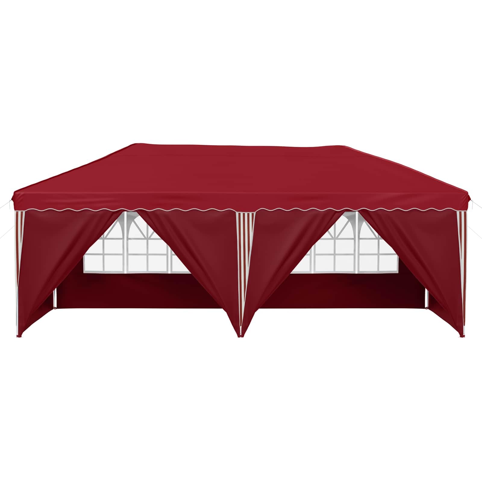 Pop-up namiot imprezowy bordowy o wymiarach 575 x 288 x 245 cm, składany namiot ogrodowy z 6 ściankami bocznymi, odporny na warunki atmosferyczne i promieniowanie UV, malowana proszkowo
