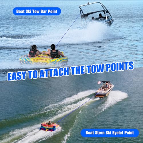 image for SETYPARY 4K 60FT Boat Tow Rope for Tubing, Fits 1-4 Person Towable Tub