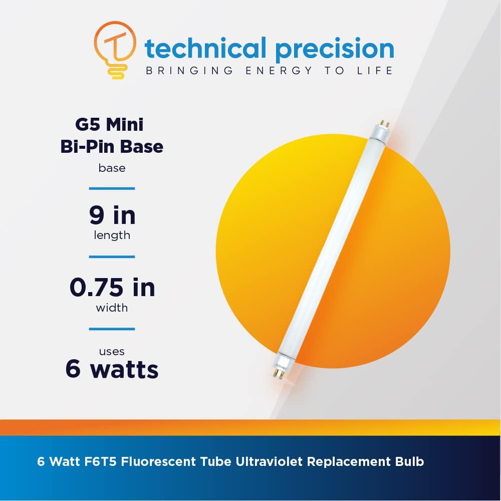 Technical Precision 32050 Replacement Bulbs for Dynatrap XL F6T5 Bulb 9 Inch 6 Watt Fluorescent Tube Dynatrap Replacement Bulbs - G5 Mini 2-pin Base - Dynatrap 1 Acre Replacement Bulbs - 1 Pack