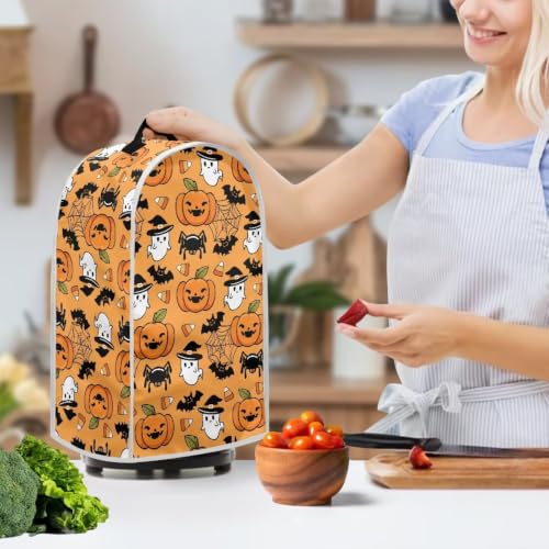 Image of Cute Pumpkin Ghost Blender Dust Cover Anti Fingerprint Polyester Stand Mixer or Coffee Maker Appliance Cover Stain Resistant Halloween Blender Storage Bag for Kitchen Appliance
