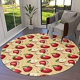LAMANDA Round Area Rugs Red Apples Green Leaf Indoor Floor Carpet Non Slip Throw Rug for Living Room