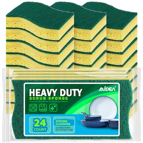 Image of AIDEA Sponges Kitchen-24Count, Heavy-Duty Scrub Sponges, Sponges for Dishes | Sponge for Non-Coated Cookware, Scrubbing Power for Tough Messes, Cleaning Sponge for Kitchen, Bathroom, Household