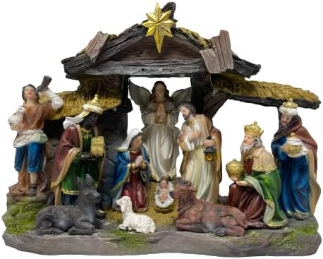Nacimiento Navideño Con Luz Belén Iluminado 13" 11 Pcs