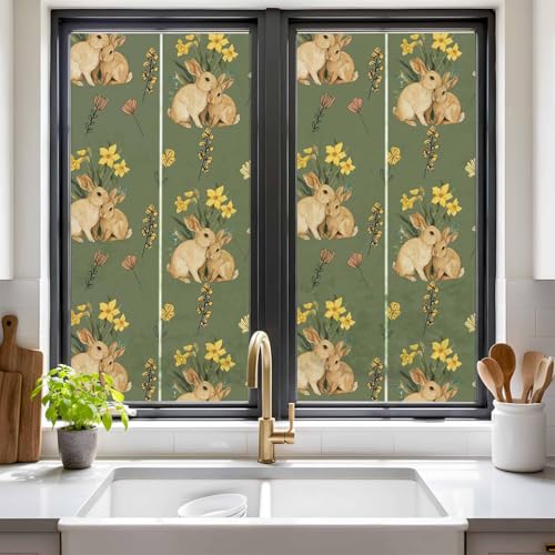 Vinilo Decorativo para Ventana con Conejo y Flores Verde 17x39 in miniatura 2