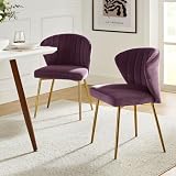 TINA'S HOME Accent Chairs Set of 2, Glam Velvet Side Chairs with Gold Legs, Mid-Century Upholstered Dining Chairs for Living Room, Kitchen, Bedroom, Beauty Room/Purple