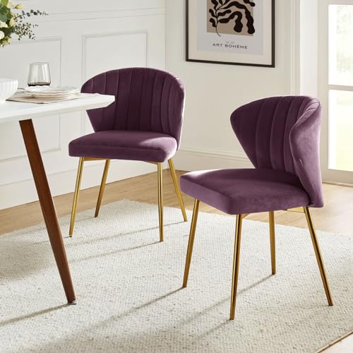 TINA'S HOME Accent Chairs Set of 2, Glam Velvet Side Chairs with Gold Legs, Mid-Century Upholstered Dining Chairs for Living Room, Kitchen, Bedroom, Beauty Room/Purple