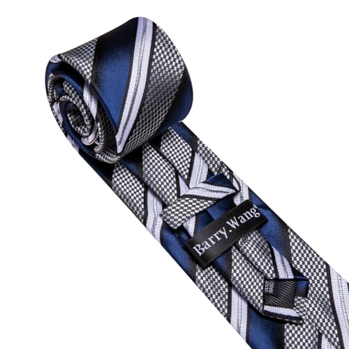 Image of Barry.Wang Mens Tie Set Plaid Check Neckties Formal Business Wedding Luxury Pocket Square Cufflinks