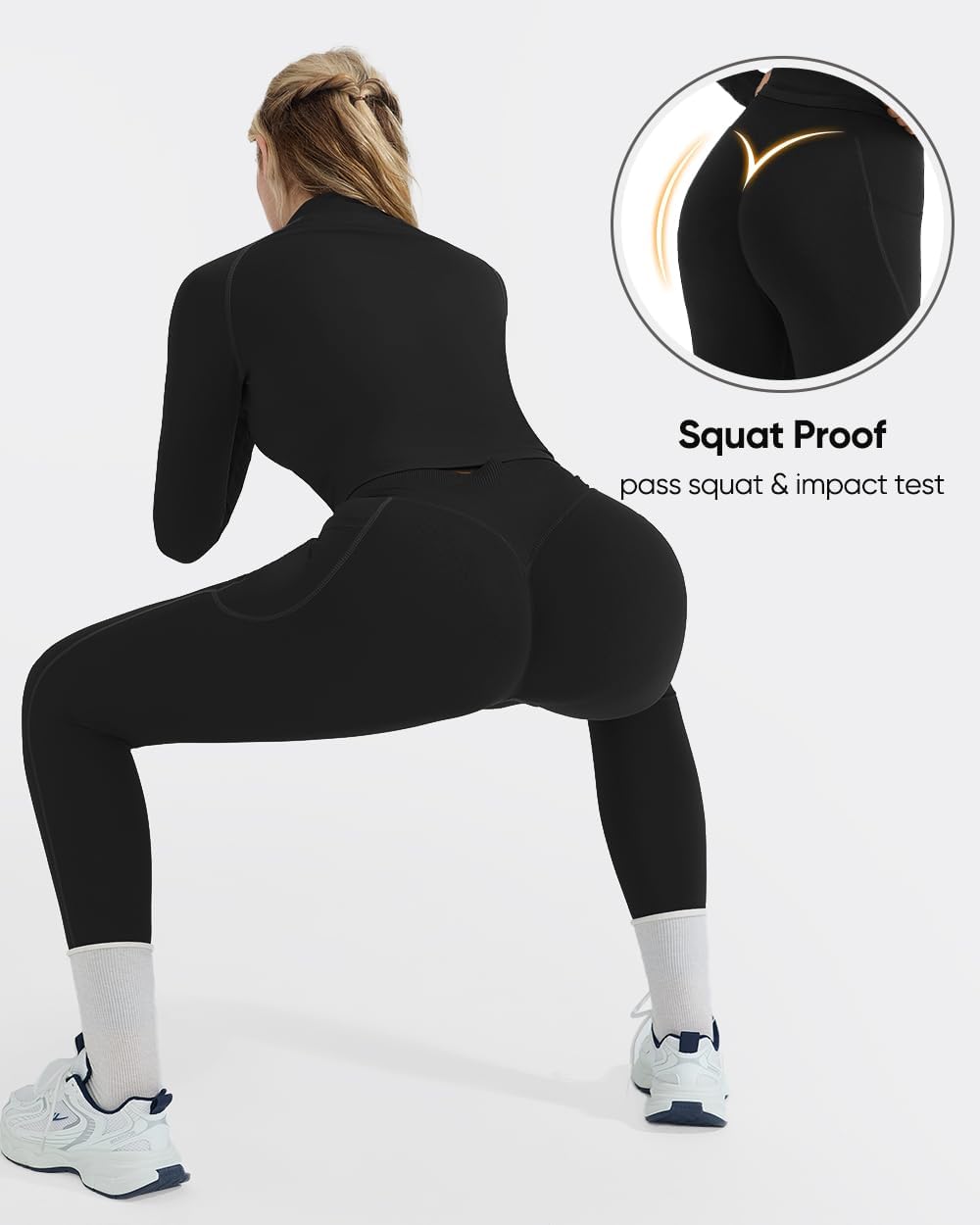 OMKAGI Workout Sets for Women Booty Leggings Matching Zipup Jacket Gym Outfits with Pockets - Image 5