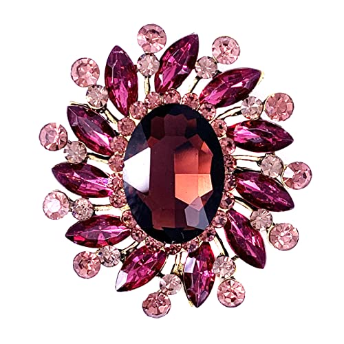 Image of SELOVO Flower Rhinestone Statement Brooch Pin Broach Antique Gold Tone