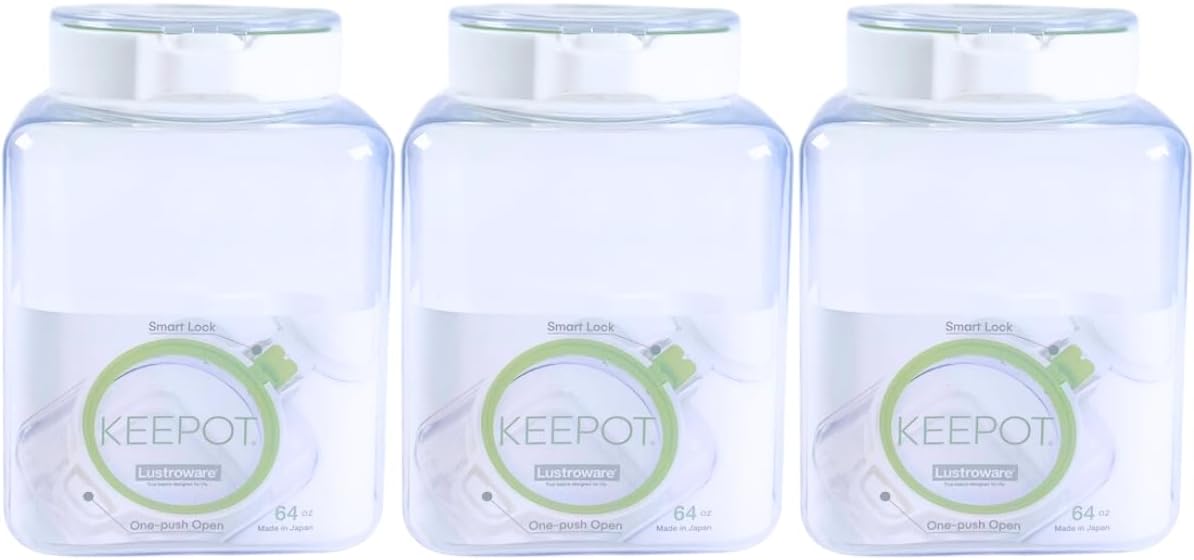 3 Pack, Airtight Dry Food Storage Container Set, Crystal Clear Body, BPA Free Kitchen Pantry Organization Canisters, Dishwasher Safe, Made in Japan (64 oz)