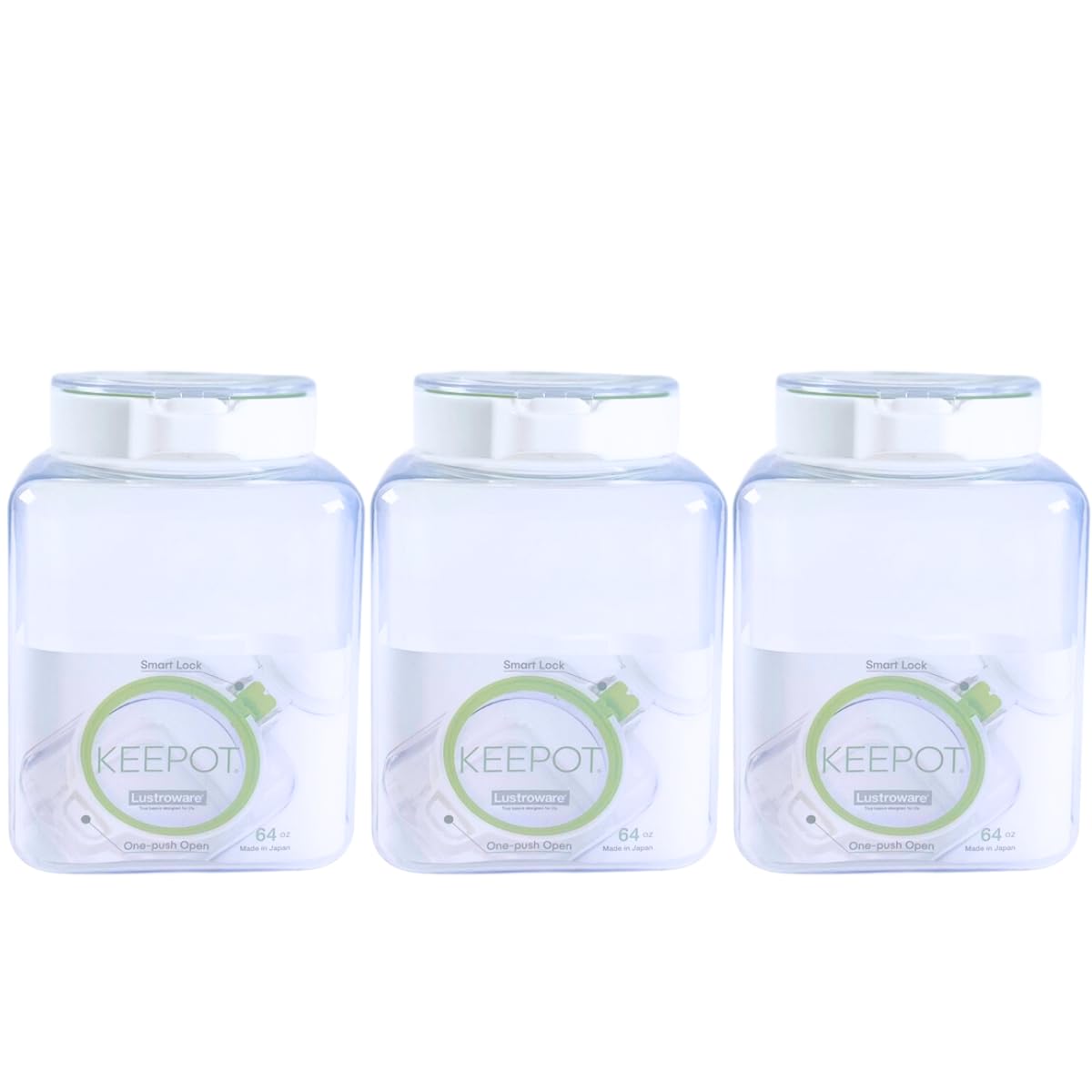 Lustroware3 Pack, Airtight Dry Food Storage Container Set, Crystal Clear Body, BPA Free Kitchen Pantry Organization Canisters, Dishwasher Safe, Made in Japan (64 oz)