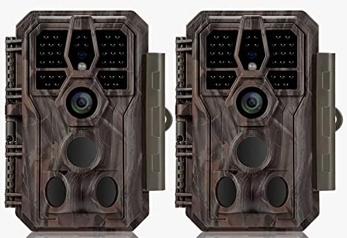 2-Pack Outdoor Trail Game Cameras 24MP Picture 1296P/1080P Video Wildlife Hunting Deer Camera 100ft Night Vision No Glow 0.1S Trigger Speed Motion Activated Waterproof Password Protected Time Lapse