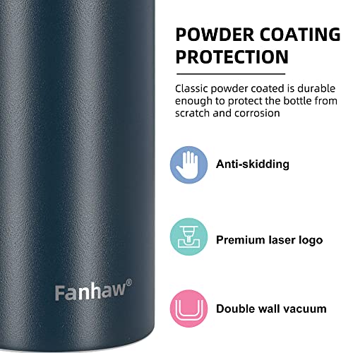 Fanhaw Insulated Water Bottle With Chug Lid - 24 Oz Double-Wall Vacuum Stainless Steel Reusable Leak & Sweat Proof Sports Water Bottle Dishwasher Safe With Anti-Dust Wide Mouth Lid (Navy Blue) #TOP3