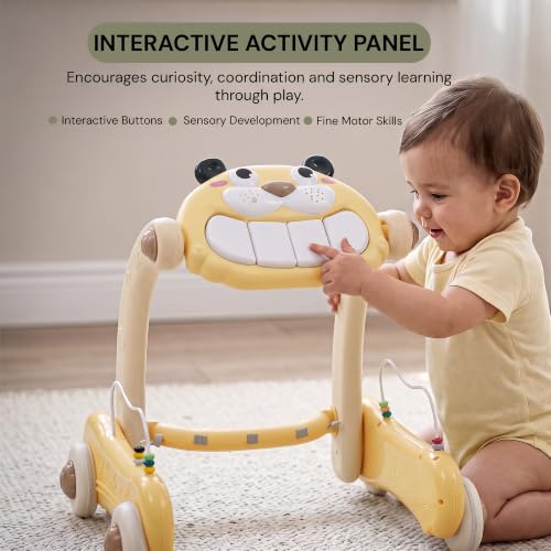 Image of Baybee 4 in 1 Baby Walker with Push Mode, Musical Lights & Sounds, Interactive Activity Panel, Smooth Rolling Wheels, Early Learning & Walking Support for 0-3 Years (Yellow)