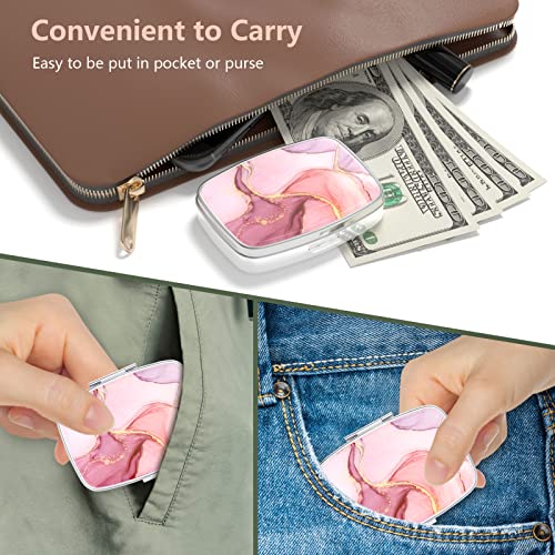 Nipichsha Pill Box, Small Pill Case for Purse & Pocket, Cute Medicine Organizer Travel Pillbox, Portable Pill Container Holder to Hold Vitamins, Medication, Fish Oil and Supplement, Pink Marble
